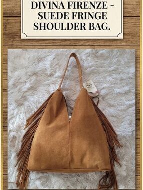 NWT Divina Firenze Italian Suede Fringe Hobo Bag Western Boho Shoulder Bag
